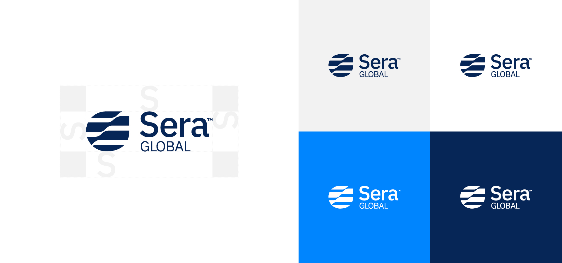 Demonstration of Sera Global logo safe area and colour variants.